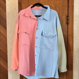 SHEIN Colorblock Button-Up Shirt - XL